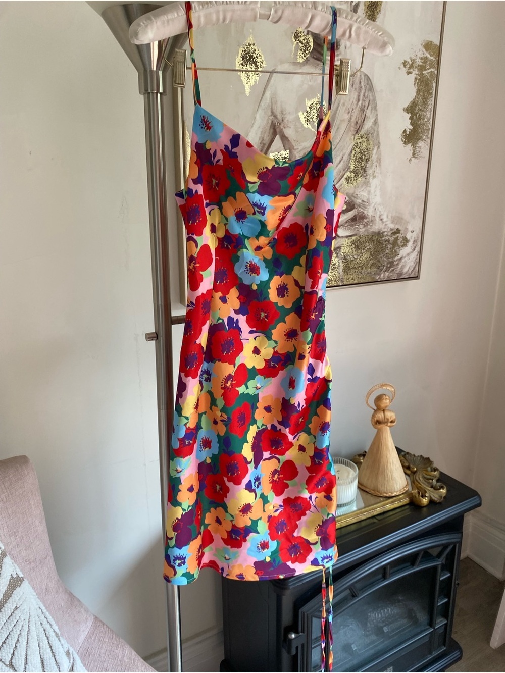 SATIN MINI DRESS FLOARL RUCHED - Picture 4 of 10